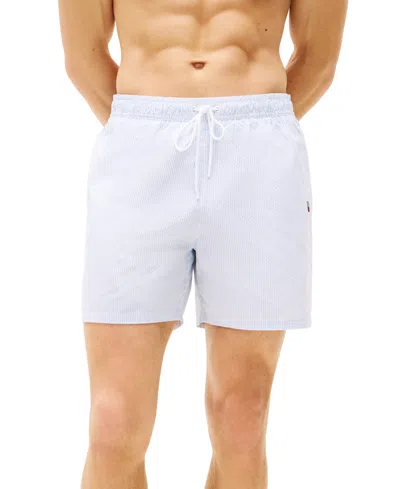 Tommy Hilfiger Men's Striped 5" Swim Trunks In Ithaca White,sweet Blue