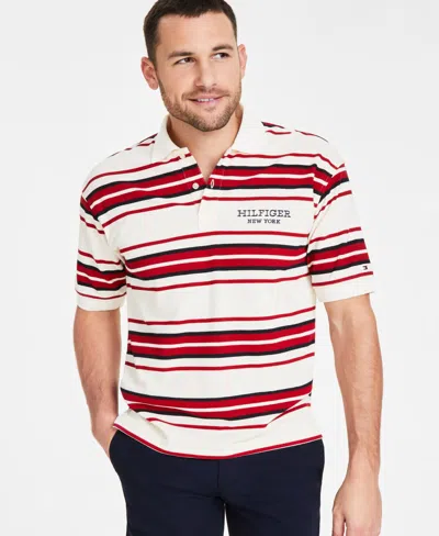 Tommy Hilfiger Men's Striped Honeycomb Logo Polo Shirt In Calico