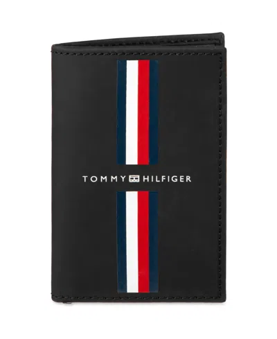 Tommy Hilfiger Men's Striped Leather Pop Up Card Holder Duofold Wallet In Black