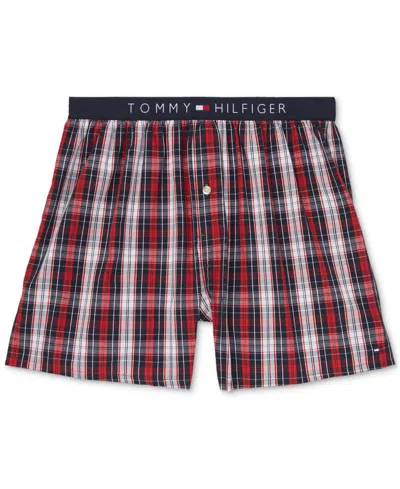 Tommy Hilfiger Men's Striped Woven Boxers In Cherry