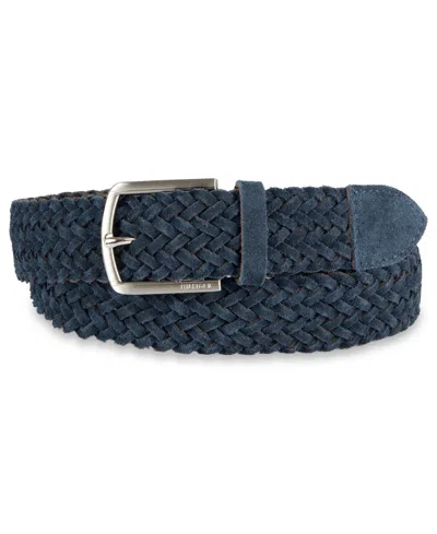 Tommy Hilfiger Men's Suede Braided Silver-tone Finish Belt In Blue