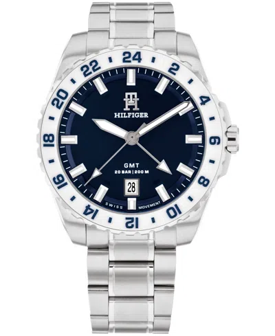 Tommy Hilfiger Men's Swiss Silver Stainless Steel Watch 42mm In Navy