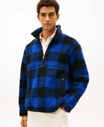 Tommy Hilfiger Check Teddy Fleece Quarter In Blue