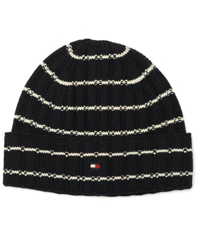 Tommy Hilfiger Men's Texture Rib Stripe Cuff Hat In Black