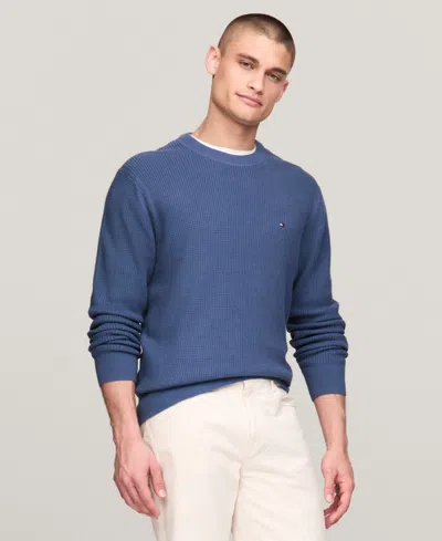 Tommy Hilfiger Men's Big & Tall Textured Knit Stripe Crewneck Sweater In Desert Sky