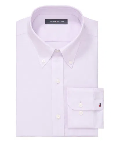 Tommy Hilfiger Men's Th Flex Regular Fit Wrinkle Resistant Stretch Pinpoint Oxford Dress Shirt In Lavender