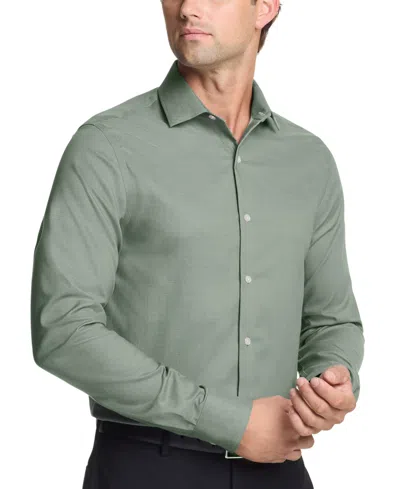 Tommy Hilfiger Men's Th Flex Slim Fit Wrinkle Free Stretch Twill Dress Shirt In Hunter Green