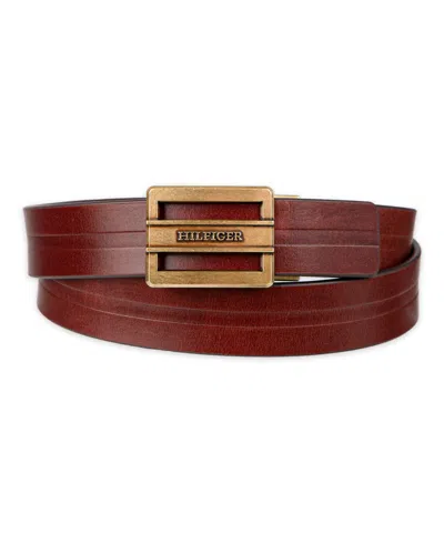 Tommy Hilfiger Men's Flex Stretch Cut Out Plaque Compression Buckle Belt In Burgundy