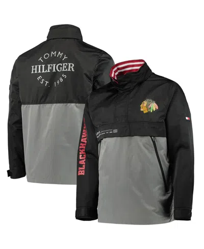 Tommy Hilfiger Men's  Black, Gray Chicago Blackhawks Anorak Quarter-zip Hoodie Jacket In Black,gray