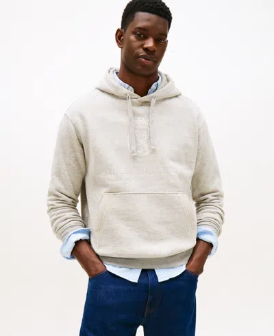 Tommy Hilfiger Hilfiger Crest Logo Heathered Hoodie In Neutral