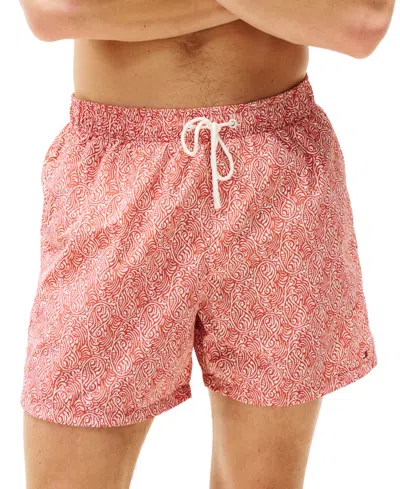 Tommy Hilfiger Men's Print Drawstring 5" Swim Trunks In Illustrated Wave Brilliant Orange