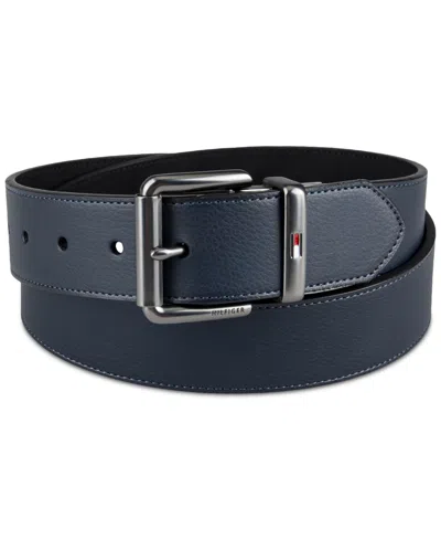 Tommy Hilfiger Men's Two-in-one Reversible Casual Matte And Pebbled Belt In Navy,black