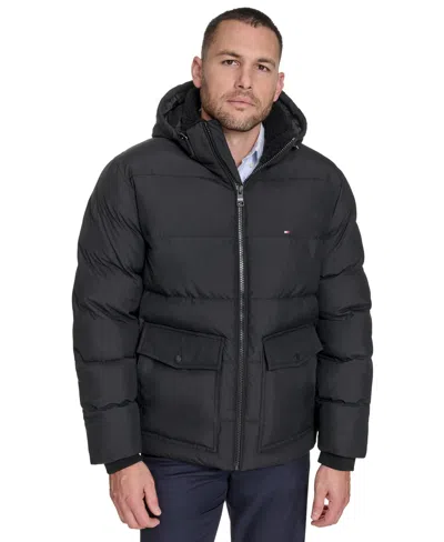 Tommy Hilfiger Men's Two Pocket Hooded Puffer Jacket In Black