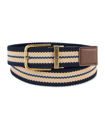 Tommy Hilfiger Men's Two-in-one Reversible Striped Stretch Cord Belt In Brown