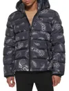 Tommy Hilfiger Men's Typographic Print Hooded Puffer Jacket In Black Purple