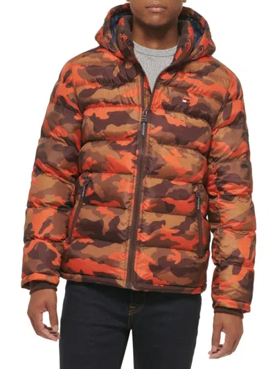 Tommy Hilfiger Men's Typographic Print Hooded Puffer Jacket In Orchid