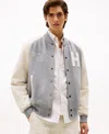 Tommy Hilfiger Mixed Media Varsity Sweatshirt Bomber In Gray