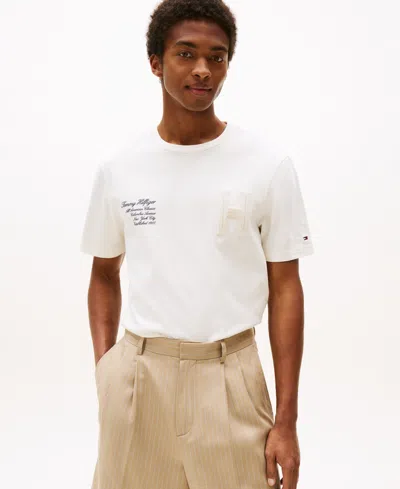 Tommy Hilfiger Men's Varsity Relaxed-fit Tufted Chenille Applique T-shirt In White
