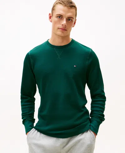 Tommy Hilfiger Men's Waffle-knit Long-sleeve Crewneck Thermal Top In Green