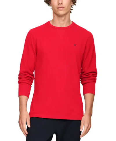 Tommy Hilfiger Men's Waffle-knit Long-sleeve Crewneck Thermal Top In Mustang