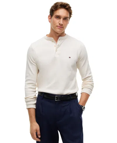 Tommy Hilfiger Henley Waffle-knit Sweater In White