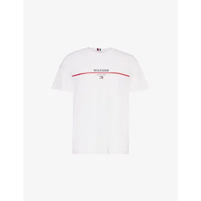 Tommy Hilfiger Mens White Logo-embroidered Short-sleeve Cotton-jersey T-shirt