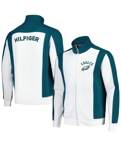 Tommy Hilfiger Men's White/midnight Green Philadelphia Eagles Nolan Full-zip Track Jacket In White,green