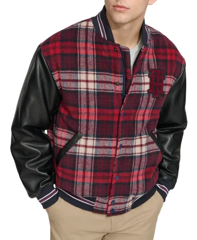 Tommy Hilfiger Men's Wool Mix Logo Varsity Jacket In Plaid Combo