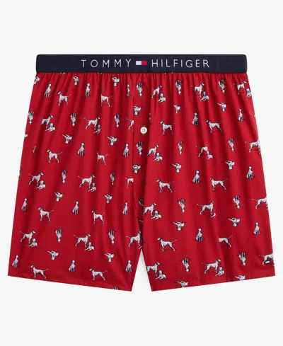 Tommy Hilfiger Men's Woven Front Button Opening Boxer In Red
