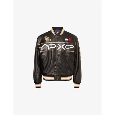 Tommy Hilfiger Mens Black F1 Movie Faux-leather Varsity Jacket