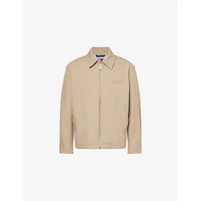 Tommy Hilfiger Mens The Apxgp Collection Embroidered-text Cotton Jacket Camel In Brown