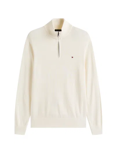 Tommy Hilfiger Mock Neck Quarter-zip Jumper With Cashmere In Neutral