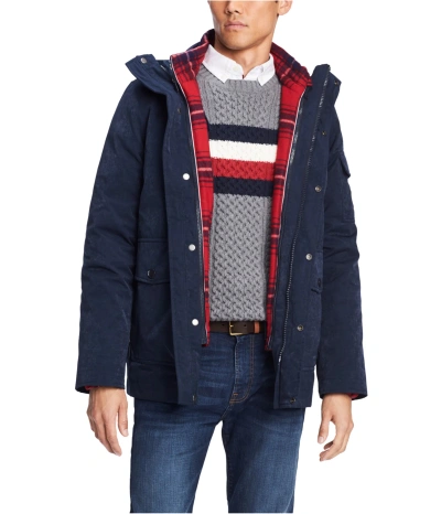 Pre-owned Tommy Hilfiger Mens Hooded Plaid Jacket In Multicolor