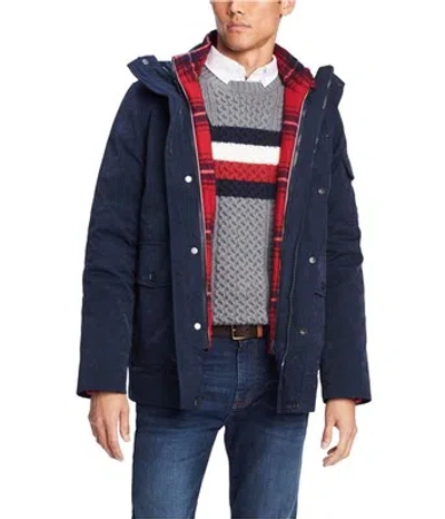 Pre-owned Tommy Hilfiger Mens Hooded Plaid Jacket In Multicolor