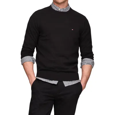 Tommy Hilfiger Mens Logo Cotton Pullover Sweater In Black