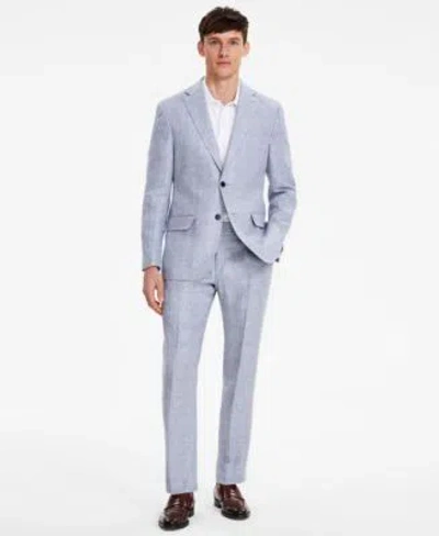 Tommy Hilfiger Mens Modern Fit Blue Plaid Linen Suit Separates In Blue,white Plaid