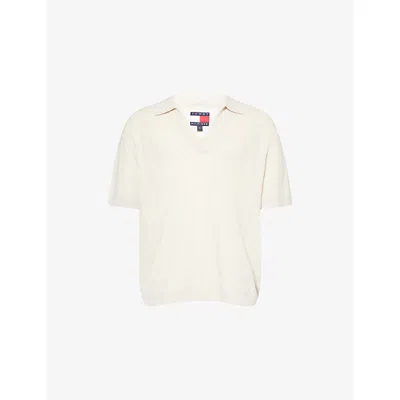 Tommy Hilfiger Mens Newsprint The F1® The Movie Collection Linen-wool Blend Knitted Polo Shirt In Gray
