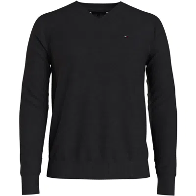 Tommy Hilfiger Mens Ribbed Trim Cotton Pullover Sweater In Black