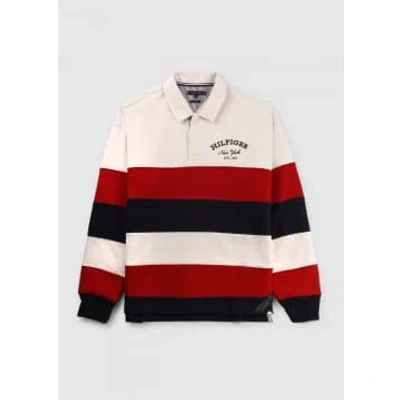 Tommy Hilfiger Mens Stripe Prep Rugby Poloshirt In White