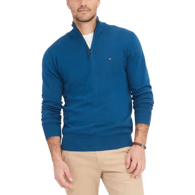 Tommy Hilfiger Mens Zipper Cotton Mock Turtleneck Sweater In Blue