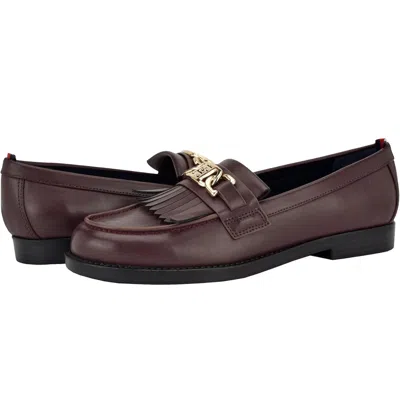 Tommy Hilfiger Merise Loafers Women's M Dark Red Round Toe Slip On Htat828 In Brown