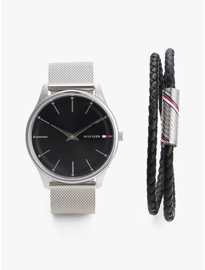 Tommy Hilfiger Mesh Watch And Leather Bracelet Gift Set