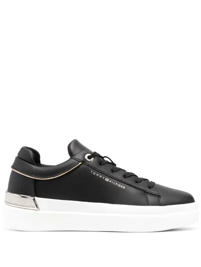 Tommy Hilfiger Metallic-detail Leather Sneakers In Schwarz
