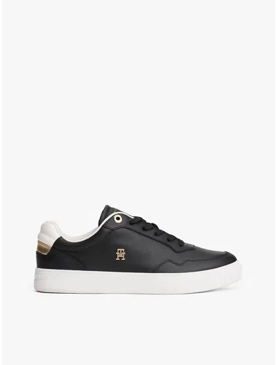 Tommy Hilfiger Metallic Leather Court Sneaker In Black