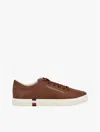 Tommy Hilfiger Metallic Logo Pebbled Court Sneaker In Brown