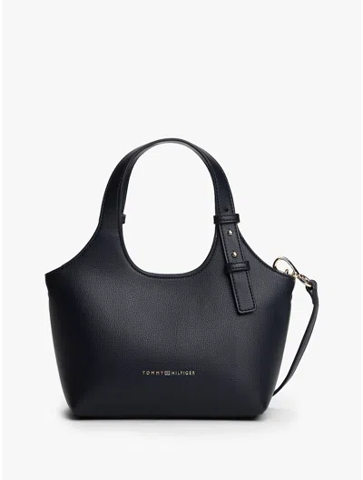 Tommy Hilfiger Metallic Logo Pebbled Mini Tote Bag In Blue