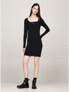 Tommy Hilfiger Metallic Logo Scoop Neck Slim Fit Dress In Black