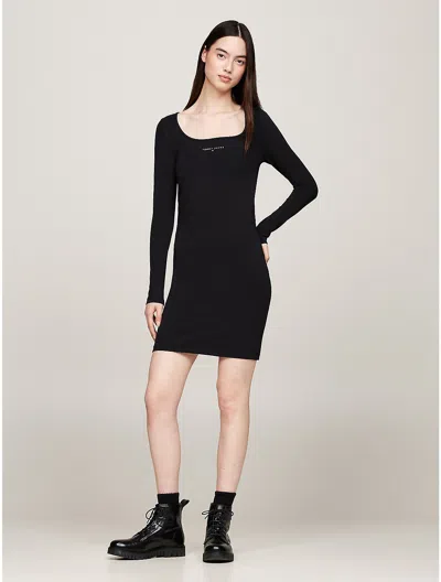 Tommy Hilfiger Metallic Logo Scoop Neck Slim Fit Dress In Black