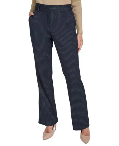 Tommy Hilfiger Metallic Pinstriped Bootcut Pants In Midnight/gold In Blue