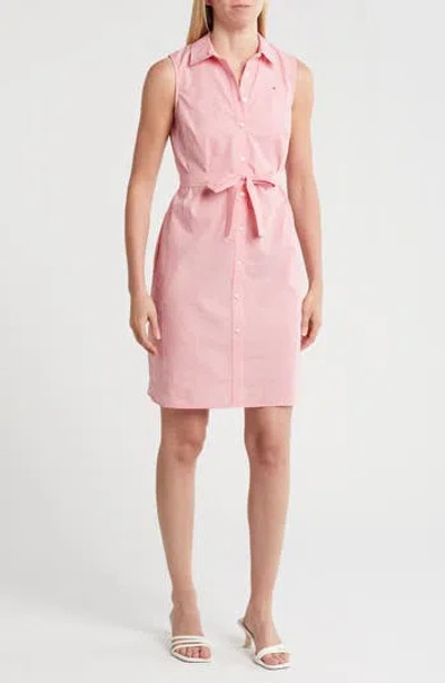 Tommy Hilfiger Micro Check Sleeveless Cotton Shirtdress In Pink